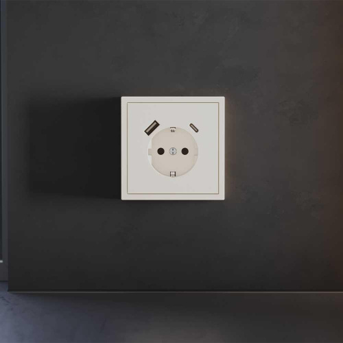 Накладка для розетки с заземлением и защитными шторками, с USB A+C, S70 (хлопок) Voltum VLS001013 Накладка для розетки с заземлением и защитными шторками, с USB A+C, S70 (хлопок) Voltum VLS001013