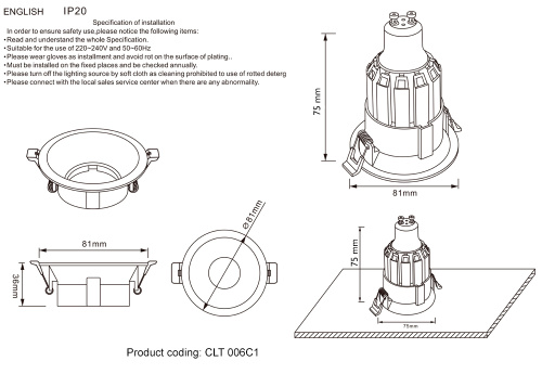 Светильник встраиваемый Crystal Lux CLT 006C1 WH фото 2