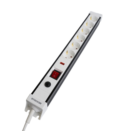 Сетевой фильтр 6-местный с/з STEKKER 3x1мм2, 1,8 м, 250В, 16А, серия Techno, HM22-61-02, белый