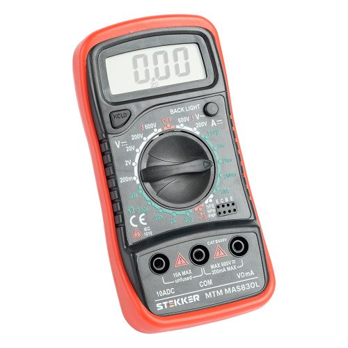 MTM MAS830L Мультиметр цифровой, 1999 отсчетов, батарея крона, ручная регулировка, черный/красный, TM STEKKER фото 3