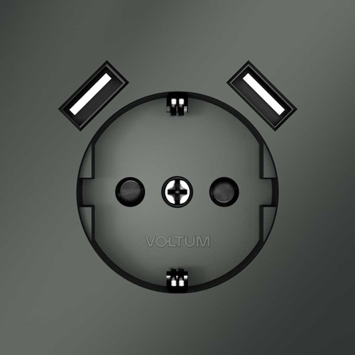 Розетка встраиваемая Voltum S70 с заземлением и защитными шторками, 16А, с USB, A+A, (титан) VLS040406