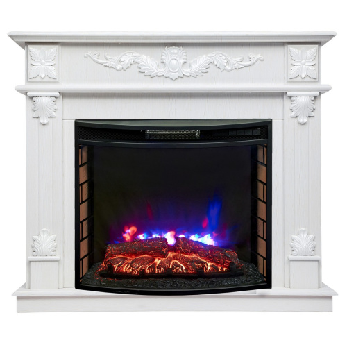 Каминокомплект PHILADELPHIA/ВЕРОНА Белый фактурный с золотой патиной с очагом Электроочаг QUEEN/КУИН 25.5