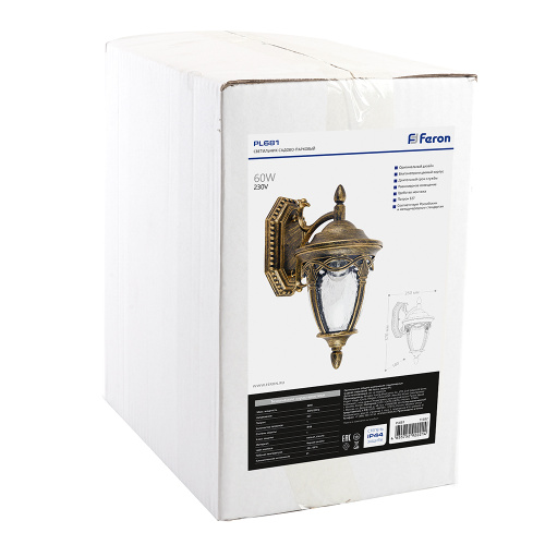 Светильник садово-парковый Feron PL681 на стену вниз 60W 230V E27, черное золото фото 2