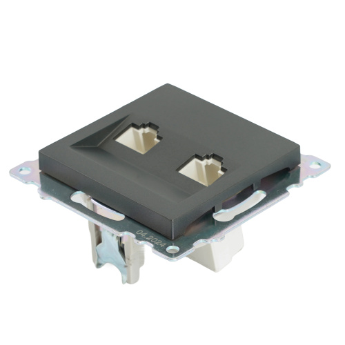 Розетка компьютерная 2-местная RJ-45 (механизм) STEKKER GLS00-7109-06 , серия Катрин, графит фото 6