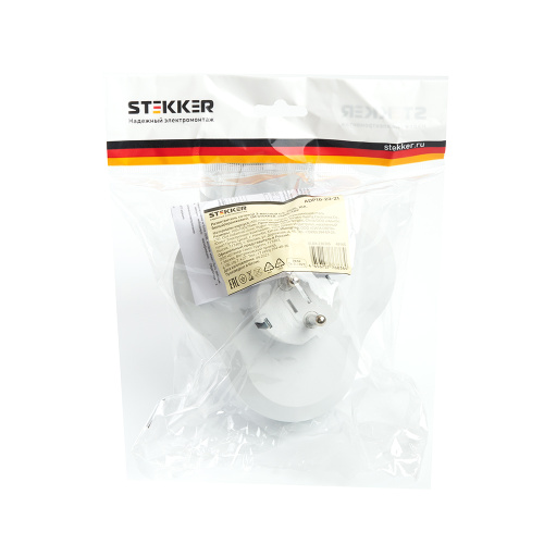Разветвитель сетевой 3-местный с/з STEKKER ADP16-23-21, 250V, 16A, ABS пластик, белый фото 3