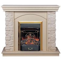 Электрокамин RealFlame Elford WT белый дуб с очагом Majestic Lux Brass