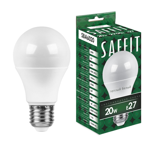 Лампа светодиодная SAFFIT SBA6020 Шар E27 20W 230V 2700K Лампа светодиодная SAFFIT SBA6020 Шар E27 20W 230V 2700K