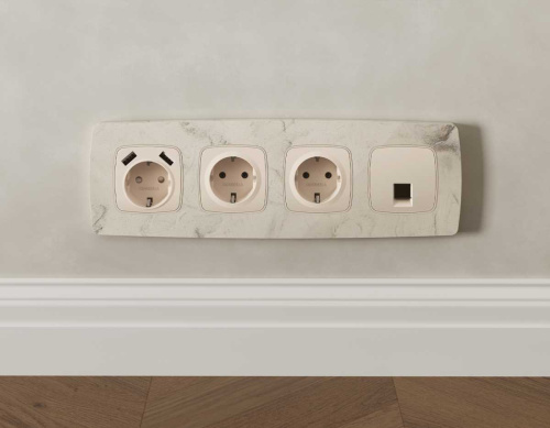 Комплект механизма компьютерной розетки RJ-45 экранированной с автоматической защитной шторкой OMEGA Бежевый матовый QUANT (OP3320, VM185) MO332005 фото 6