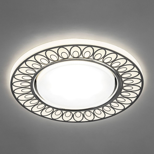 Светильник встраиваемый с белой LED подсветкой Feron CD9913 потолочный GX53 без лампы, матовый белый, хром фото 2 Светильник встраиваемый с белой LED подсветкой Feron CD9913 потолочный GX53 без лампы, матовый белый, хром фото 2