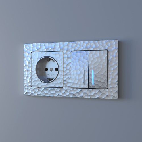 Выключатель двухклавишный с подсветкой (Hammaer серебряный) W1220106 фото 3 Выключатель двухклавишный с подсветкой (Hammaer серебряный) W1220106 фото 3