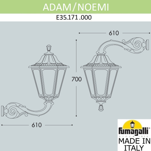 Fumagalli Светильник уличный настенный FUMAGALLI ADAM/NOEMI E35.171.000.WYH27 фото 2 Fumagalli Светильник уличный настенный FUMAGALLI ADAM/NOEMI E35.171.000.WYH27 фото 2