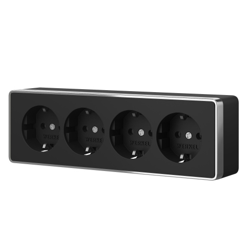 Розетка четверная с заземлением и шторками Gallant черный/хром W5072258 Розетка четверная с заземлением и шторками Gallant черный/хром W5072258