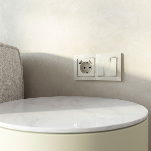 Выключатель одноклавишный проходной (слоновая кость) W1112003 фото 3