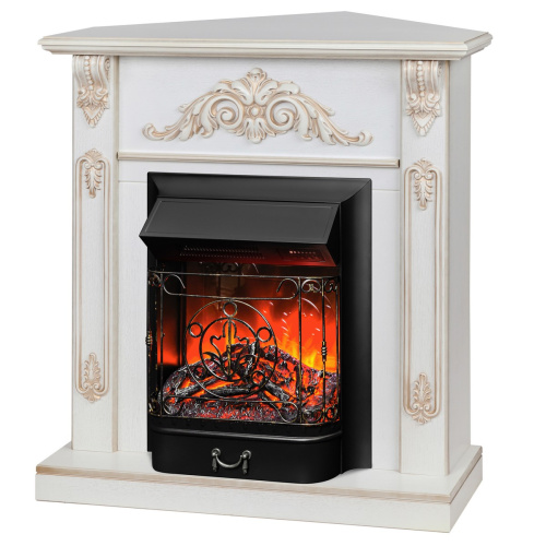 Каминокомплект ANITA CORNER/АНИТА УГЛ. Белый дуб с золотой патиной с очагом Электроочаг MAJESTIC LUX RC/МАДЖЕСТИК С ПУЛЬТОМ фото 2