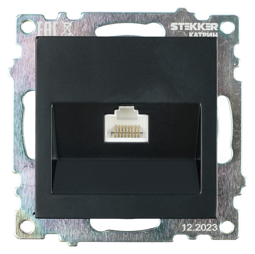 Розетка компьютерная 1-местная RJ-45 (механизм), STEKKER GLS00-7107-05, серия Катрин, черный