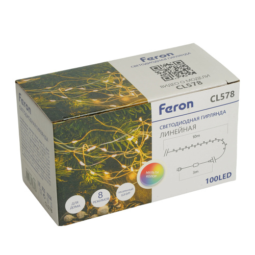 Светодиодная гирлянда Feron CL578 линейная Роса (на плоском проводе) 220V мультиколор c питанием от сети фото 2