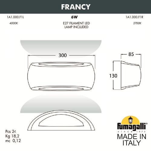 Уличное бра FUMAGALLI FRANCY 1A1.000.000.AYF1R фото 3 Уличное бра FUMAGALLI FRANCY 1A1.000.000.AYF1R фото 3