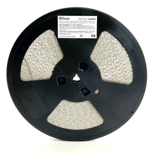 Лента светодиодная стабилизированная 120SMD(2835)/м 8Вт/м 48V 40000*10*1.22мм 6500К, IP20 LS420 FERON фото 3