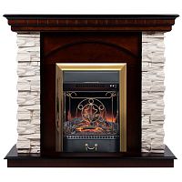 Электрокамин RealFlame Elford AO античный дуб с очагом Majestic Lux Brass