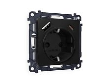 Комплект механизма электрической розетки AMBRELLA VOLT ALFA Черный матовый 2USB A+C 20W (быстрая зарядка) с/з QUANT (AP8100, VM160) MA810010