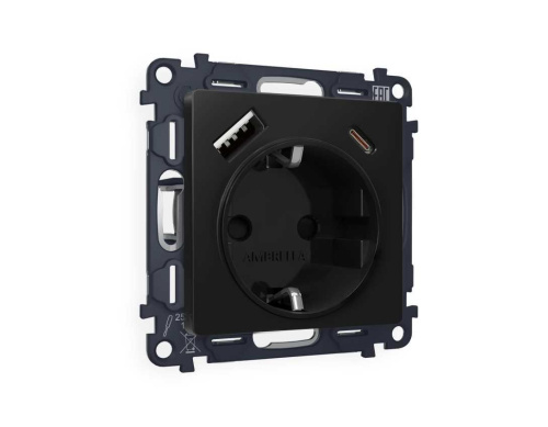 Комплект механизма электрической розетки AMBRELLA VOLT ALFA Черный матовый 2USB A+C 20W (быстрая зарядка) с/з QUANT (AP8100, VM160) MA810010 Комплект механизма электрической розетки AMBRELLA VOLT ALFA Черный матовый 2USB A+C 20W (быстрая зарядка) с/з QUANT (AP8100, VM160) MA810010