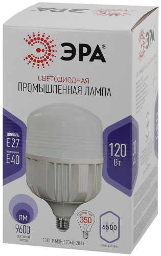 Лампа светодиодная сверхмощная ЭРА E27/E40 120W 6500K матовая LED POWER T160-120W-6500-E27/E40 Б0049104 фото 3 Лампа светодиодная сверхмощная ЭРА E27/E40 120W 6500K матовая LED POWER T160-120W-6500-E27/E40 Б0049104 фото 3