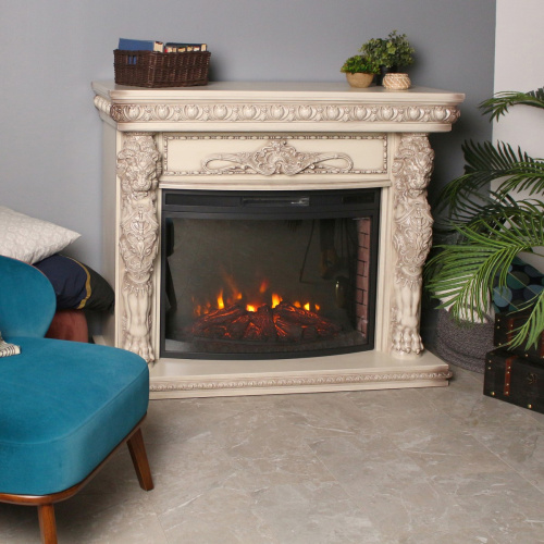 Каминокомплект ROMANO/ЛИОН Бежевый дуб с серой патиной с очагом Электроочаг FIRESPACE/ФАЕРСПЕЙС 33 фото 4