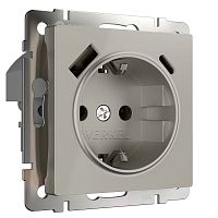 Розетка с заземлением, шторками и USB тип A+C (дымчатый) W1271704