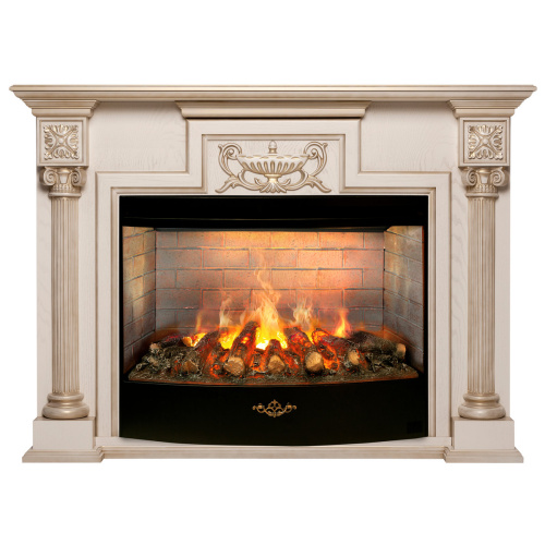 Каминокомплект LONDON/ЛОНДОН Бежевый дуб с золотой патиной с очагом Электроочаг FIRESTAR/ФАЕРСТАР 33