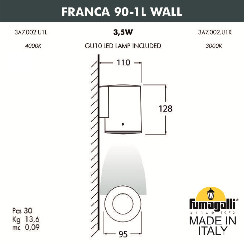 Светильник уличный настенный FUMAGALLI FRANCA 90-1L WALL 3A7.002.000.AXU1L фото 3 Светильник уличный настенный FUMAGALLI FRANCA 90-1L WALL 3A7.002.000.AXU1L фото 3