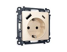 Комплект механизма электрической розетки AMBRELLA VOLT ALFA Бежевый глянец 2USB A+C 20W (быстрая зарядка) с/з QUANT (AP3100, VM160) MA310010