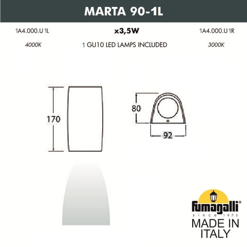 Fumagalli Фасадный светильник FUMAGALLI MARTA 90-1L  1A4.000.000.LXU1L фото 2