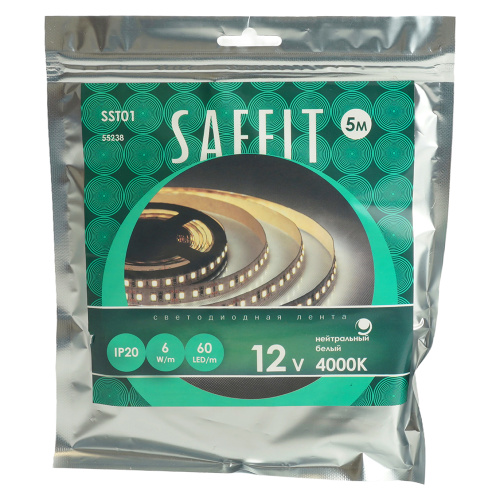 Лента светодиодная SST01 SAFFIT 60SMD(2835)/m 6Вт/м 12V 5000*8*1.22мм 4000K, IP20 фото 6