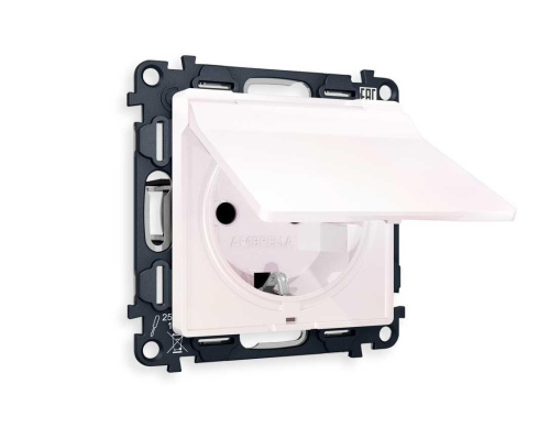 Комплект механизма электрической розетки AMBRELLA VOLT ALFA Жемчуг с/з с шторками и крышкой IP44 QUANT (AP2080, VM141) MA208010