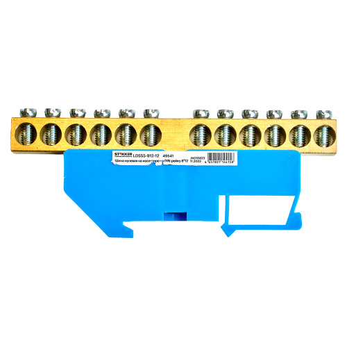 Шина"N" на изоляторе STEKKER 8*12 на DIN-рейку 12 выводов, синий, LD555-812-12 фото 3