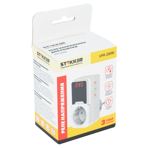 Реле напряжения для розетки регулируемое  STEKKER  VPR-200W, 230В,16A,белый фото 2