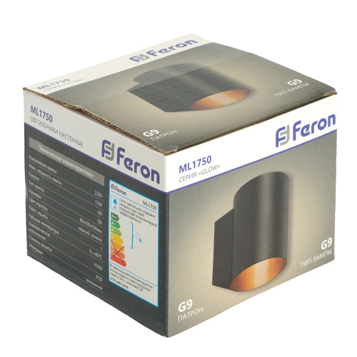 Светильник настенный Feron ML1750 Glow G9,15W, 230V чёрный + золото IP20 фото 9