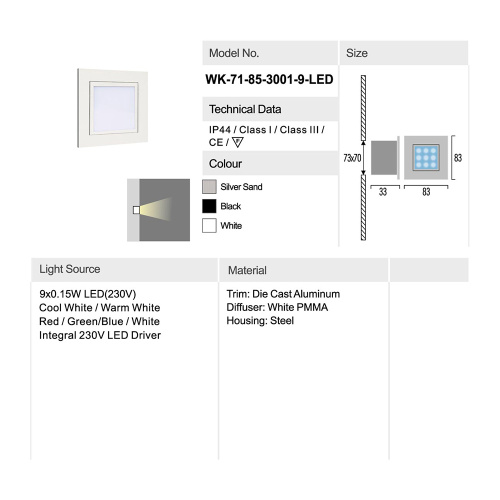 Встраиваемый светильник 71-85-3001-H-9 cool white silver фото 3 Встраиваемый светильник 71-85-3001-H-9 cool white silver фото 3