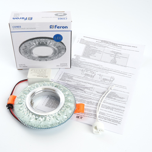 Светильник встраиваемый с белой LED подсветкой Feron CD903 потолочный MR16 G5.3 белый фото 6