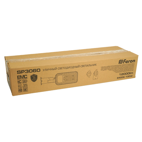 Светодиодный уличный консольный светильник Feron SP3060 100W 6400K 100-265V/50Hz, серый фото 13