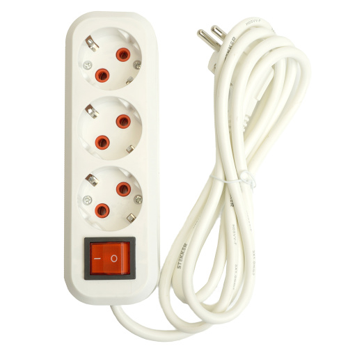 Удлинитель трехместный с/з  с выключ. STEKKER HM07-31-02 3x1мм2, 2м, серия Home (У16А-002), белый фото 9
