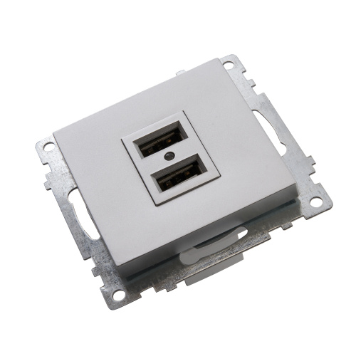 Розетка USB 2-местная (механизм), STEKKER GLS10-7115-03, 250B, 2,1А, серия Катрин, серебро фото 3