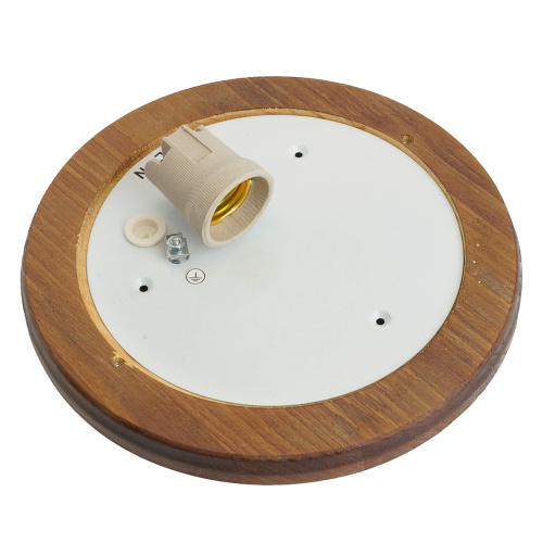 Светильник накладной IP54, 220V 60Вт Е27, дерево, орех, круг, с решеткой, НБО 03-60-022 фото 5