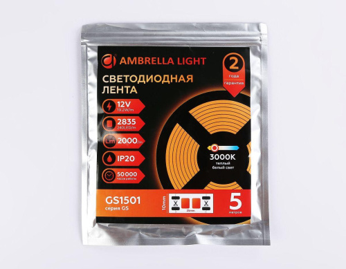 Светодиодная лента Ambrella Light 19,2W/m 240LED/m 2835SMD теплый белый 5M GS1501 фото 6