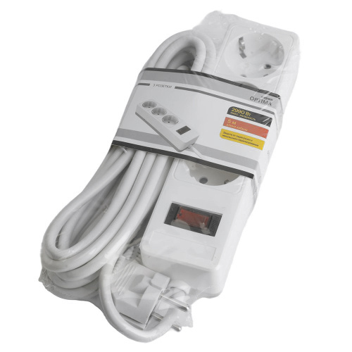 Сетевой фильтр 3-местный с/з STEKKER HM20-31-05 3x1мм2, 5 м, серия Optima, белый фото 8