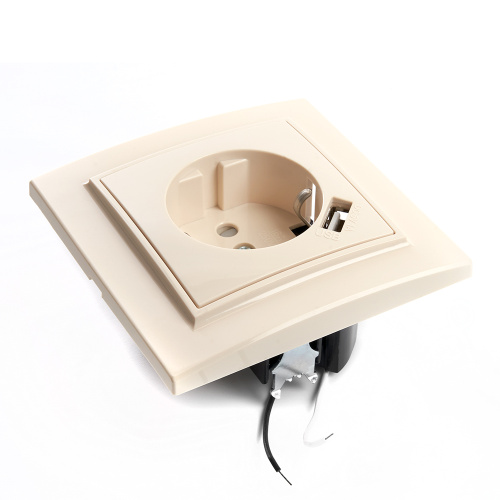Розетка 1-местная с/з, STEKKER, PST16-9011-02 250В, 16А с защитной шторкой и с USB, серия Эрна, слоновая кость фото 4