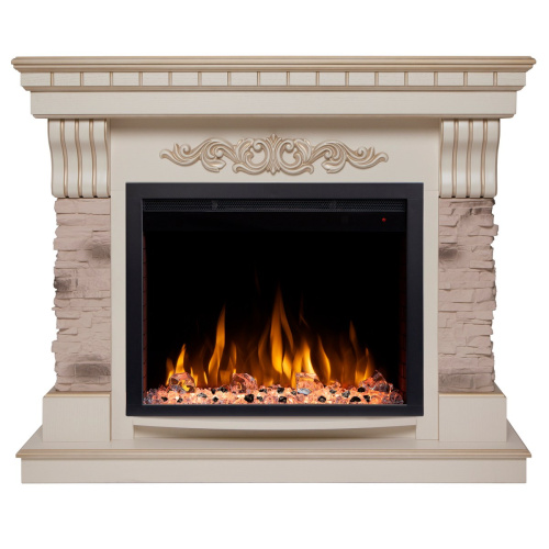 Электрокамин RealFlame Marseilles WT белый дуб с золотой патиной с очагом Saphir 25,5 фото 2 Электрокамин RealFlame Marseilles WT белый дуб с золотой патиной с очагом Saphir 25,5 фото 2
