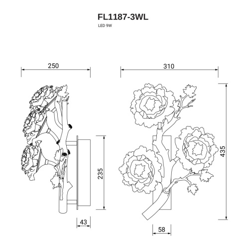 Настенный светильник Pristine Left FL1187-3WL фото 2 Настенный светильник Pristine Left FL1187-3WL фото 2