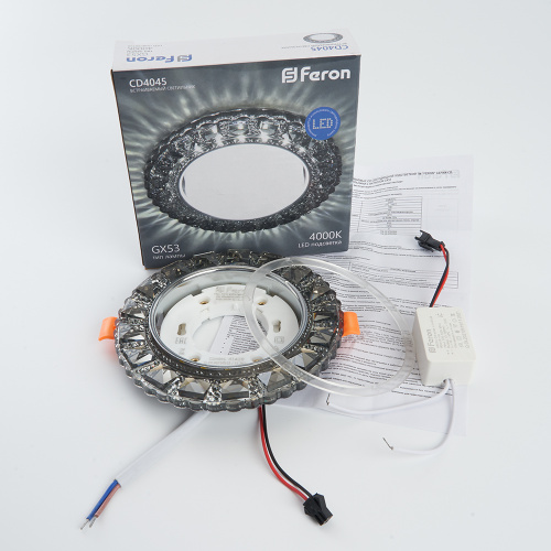 Светильник встраиваемый с белой LED подсветкой Feron CD4045 потолочный GX53 без лампы, серый, хром фото 6 Светильник встраиваемый с белой LED подсветкой Feron CD4045 потолочный GX53 без лампы, серый, хром фото 6