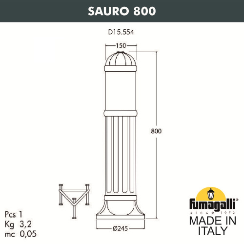 Fumagalli Садовый светильник-столбик FUMAGALLI SAURO 800 D15.554.000.LYF1R фото 3 Fumagalli Садовый светильник-столбик FUMAGALLI SAURO 800 D15.554.000.LYF1R фото 3